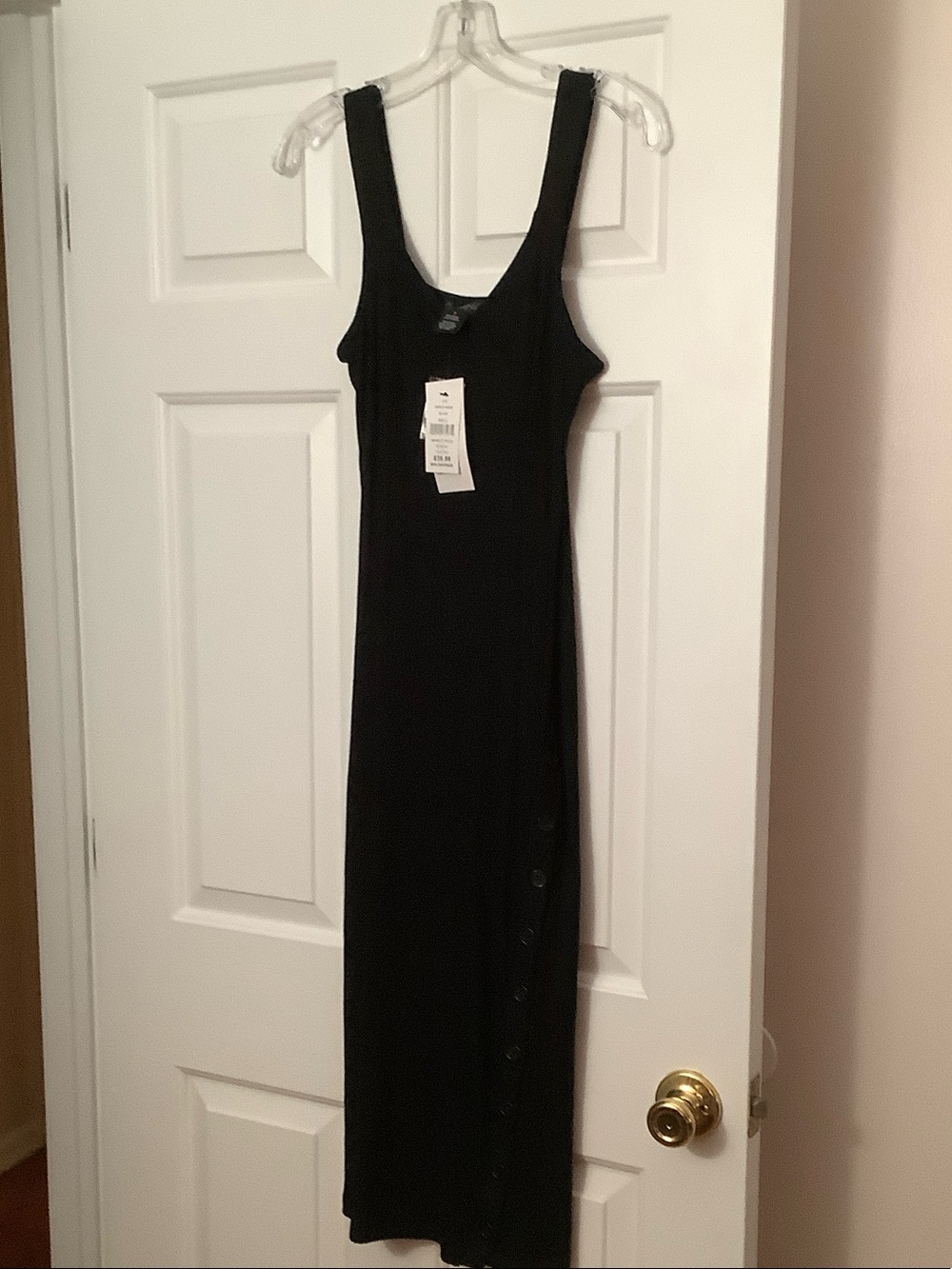 Sleeveless Black Maxi Dress with Side Button Detail - Unbranded
